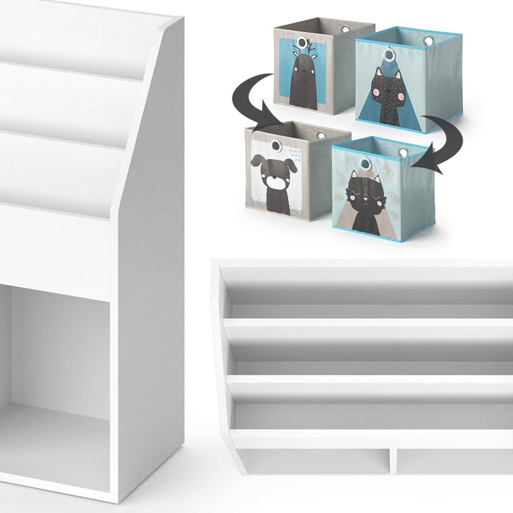 Vicco Kinderregal Luigi, Weiss, 72 x 79 cm mit 2 Faltboxen Opt.4, zur Aufbewahrung von Büchern und S