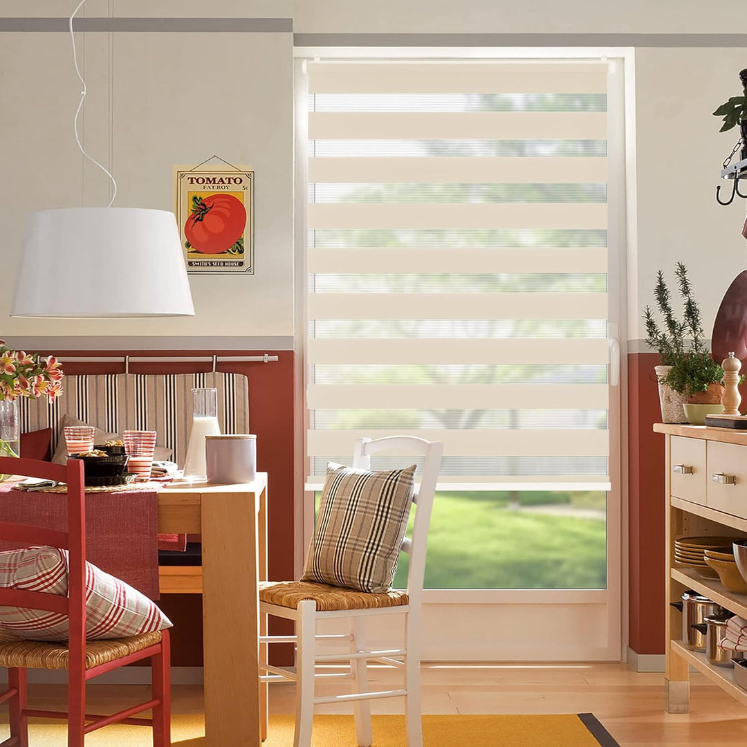 SBARTAR Doppelrollo schnurlos Klemmfix Rollos für Fenster ohne Bohren & zum Bohren, Natur 90x150cm (