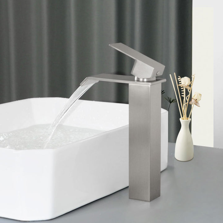 PHASAT Wasserfall Wasserhahn Bad, Hoch Wasserfall Waschtischarmatur, Moderner Mischbatterie Waschbec