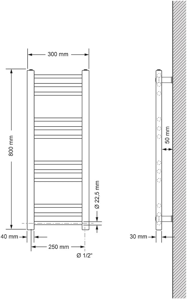 LuxeBath Badheizkörper Elektrisch ECO 300 x 800 mm Anthrazit gerade mit Seitenanschluss inkl. Heizst