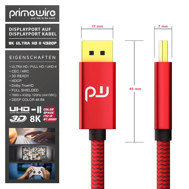 CSL - 5x 8k DisplayPort Kabel 1m - Displayport auf Displayport - DP 1.4-7680 x 4320 60Hz - 3840 x 21