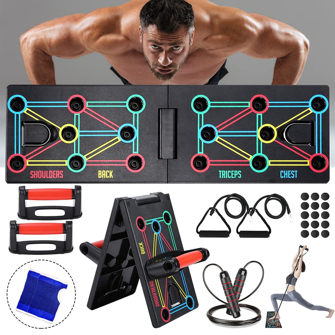 AOUZEA Push Up Board Fitnessgeräte, 12-in-1-Faltbares Multifunktions Tragbar Liegestütze Brett, Fitn