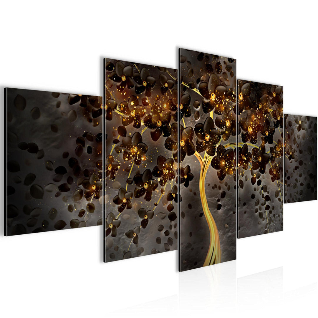 Runa Art Wandbilder Blumen 5 Teilig Bild auf Vlies Leinwand Deko Wohnzimmer Abstrakt Baum Schwarz Go