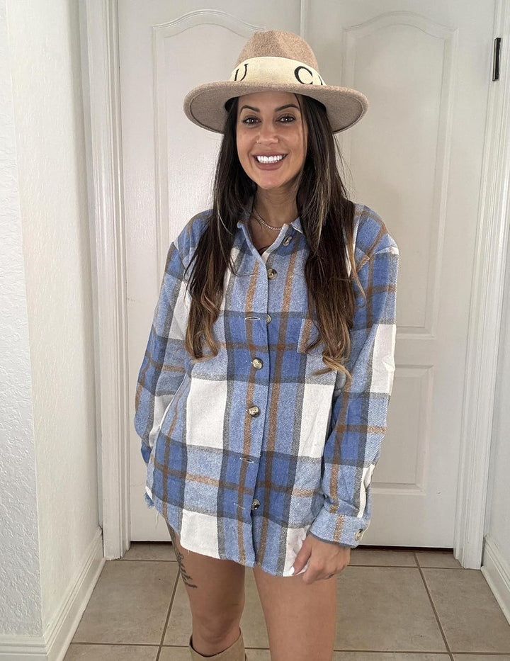 Zeagoo Damen Flanellhemd Karierte Hemdbluse Langarm Knopfleiste Flanell Bluse mit Tasche Lässige Kar