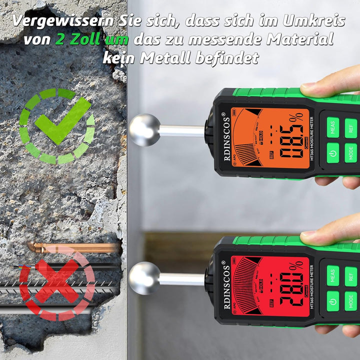RDINSCOS Feuchtigkeitsmessgerät Wiederaufladbarkeit Wand Feuchtemessgerät Mauerwerk mit Farbdisplay