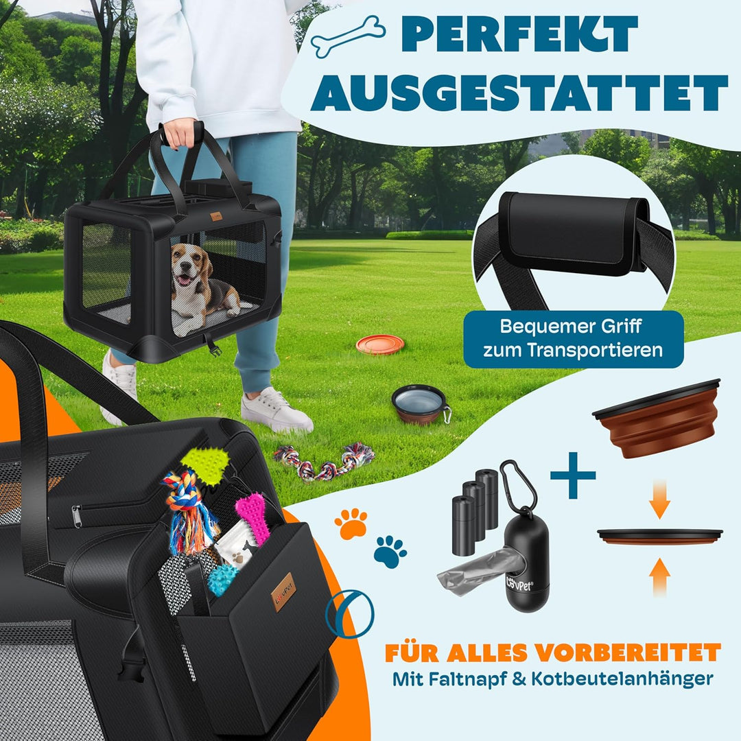Lovpet® Transportbox Hund Katze Transporttasche S 49,5x34,5x35cm | Hunde-Tragetasche Faltbare Katzen