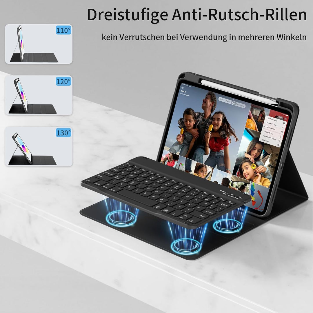 Hülle mit Tastatur für iPad A16 11. / 10. Generation (11 Zoll 2025/10,9 Zoll 2022) mit Stifthalter,