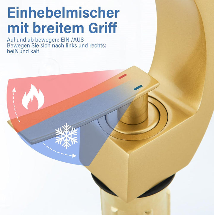 Wasserhahn Bad Waschtischarmatur Mischbatterie Waschbecken Armaturen Messing Badarmatur Matte Gold M