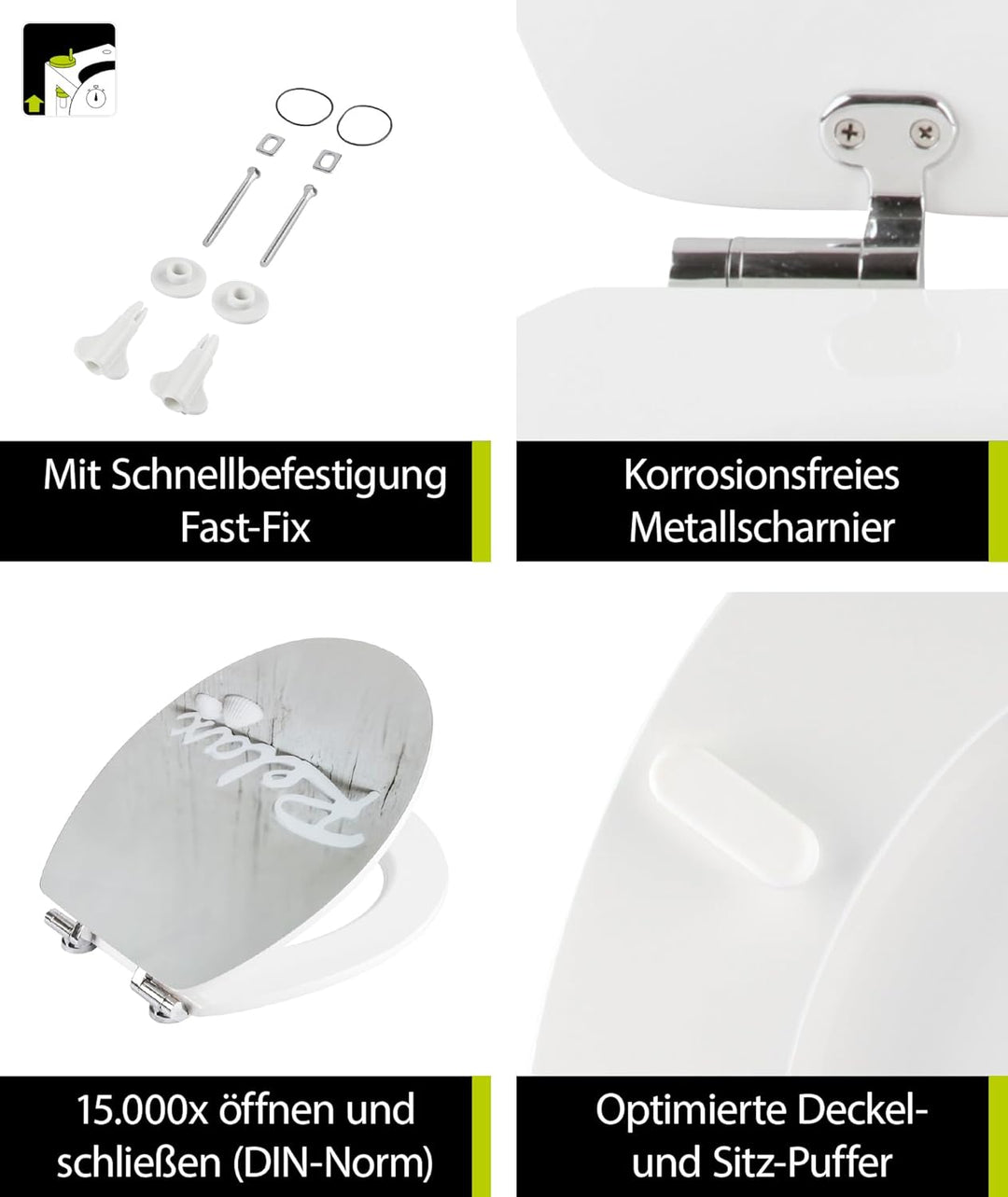 SITZPLATZ® WC-Sitz mit Absenkautomatik, Wellness Dekor Relax, High Gloss Toilettensitz mit Holz-Kern