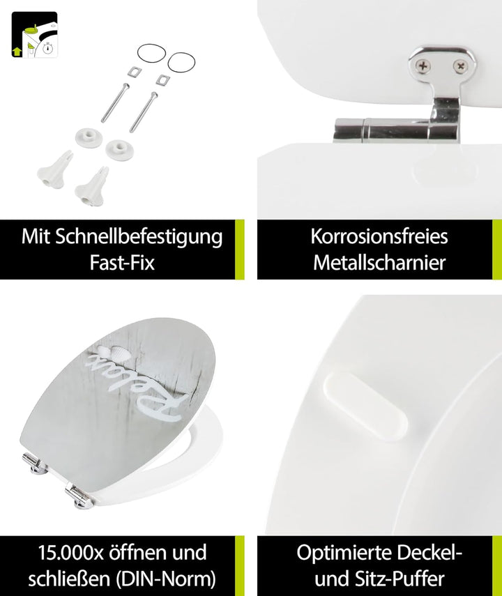 SITZPLATZ® WC-Sitz mit Absenkautomatik, Wellness Dekor Relax, High Gloss Toilettensitz mit Holz-Kern