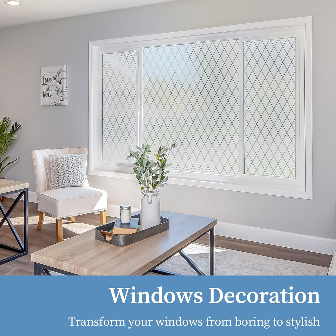 FEOMOS Fensterfolie Gitter Transparent,Milchglasfolie Selbsthaftend Fester,Blickdicht Sichtschutzfol