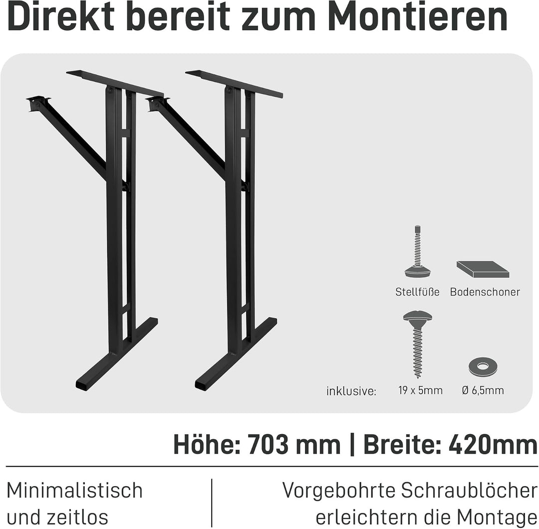 Natural Goods Berlin 2er Set I-Form Gestell für Bierzeltgarnitur (Schwarz, 70x42 cm) – Klappbare Met