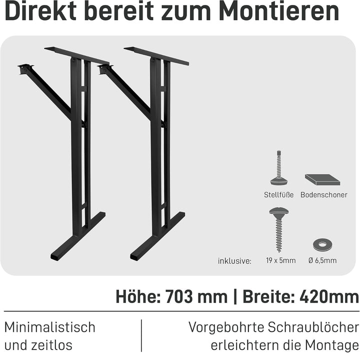 Natural Goods Berlin 2er Set I-Form Gestell für Bierzeltgarnitur (Schwarz, 70x42 cm) – Klappbare Met