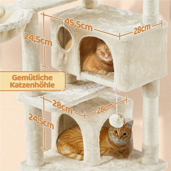 Yaheetech Kratzbaum 145 cm Kletterbaum mit 2 Katzenhöhlen 3 Aussichtsplattformen Katzenkratzbaum Spi