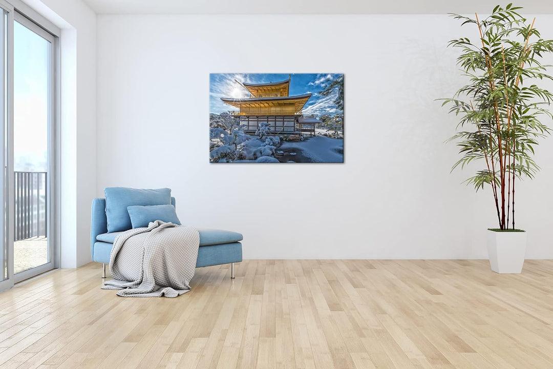 deyoli japanische Schneelandschaft des Kinkaku Ji-Tempels Format: 80x60 als Leinwandbild, Motiv fert