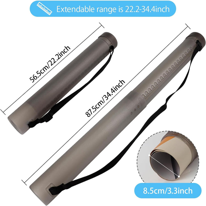 DEWEL 2 Stück Posterrolle A0, Teleskoprohr 56,5-87,5cm und 50-87,5cm, Länge und Tragegurt verstellba