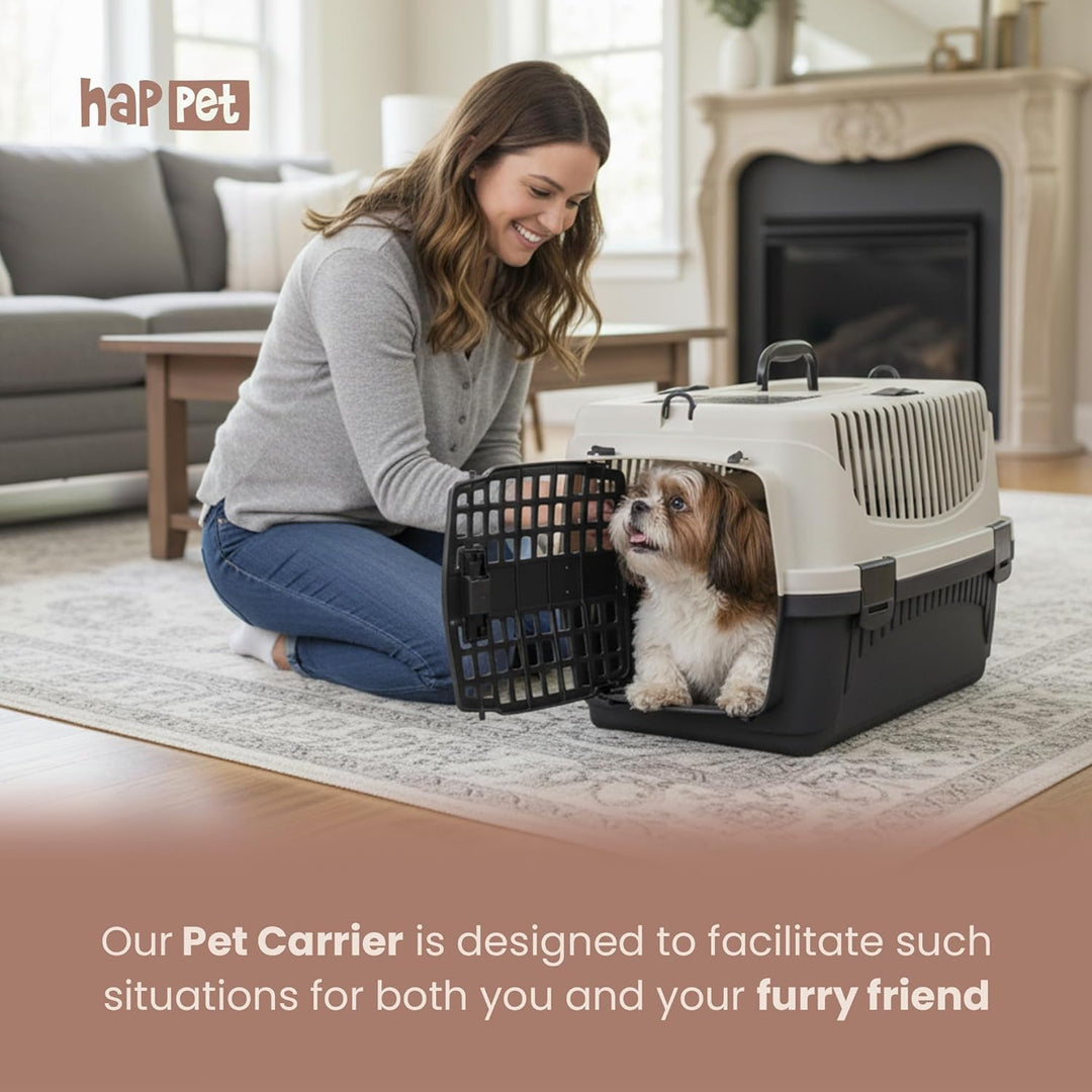 HAPPET Tiertransportbox Polly S Beige & Braun 48x32,5x31 cm – Robuste, gut belüftete Transportbox au
