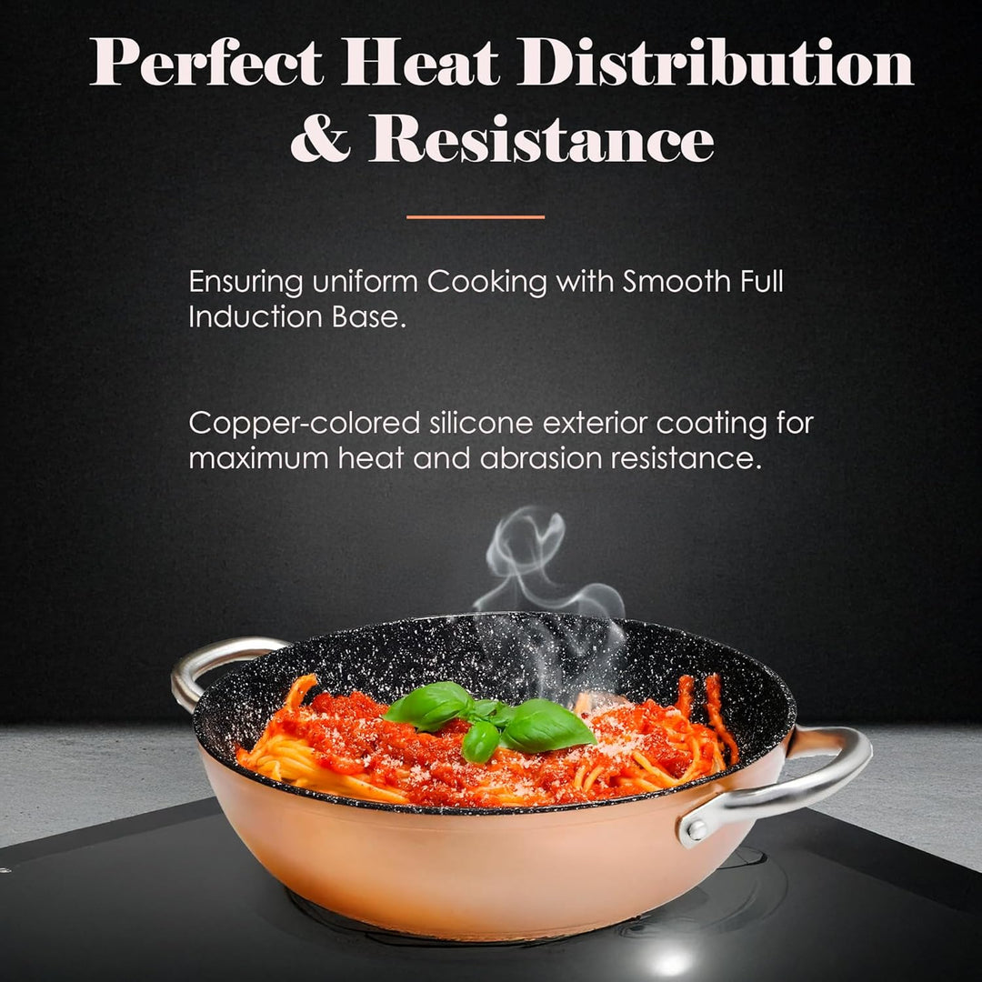 WECOOK! Professional Niedrige Kochtopf 24 cm Induktion, Ökologischer Antihaft-Stein ohne PFOA, Gesch