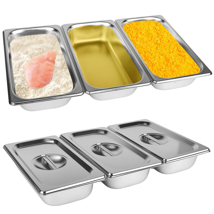 Panierschalen Set 3 Teilig, Panierstrasse Schnitze 32,5 x 17,5 x 6,5 cm, GN 1/3 Behälter, Rechteckig