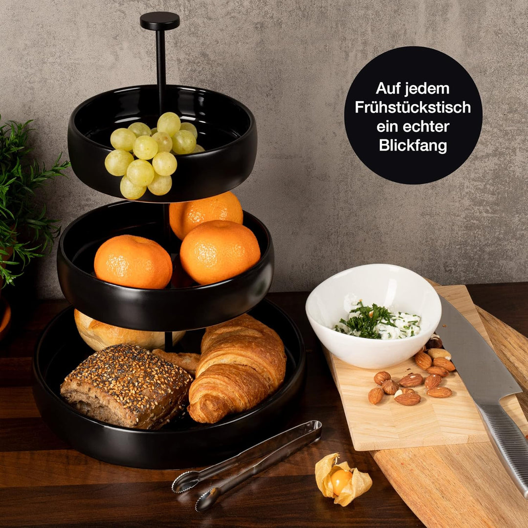 Moritz & Moritz Obst Etagere 3 Etagen - Inkl. Zange - Aus Steinzeug – Moderne Küchen Deko oder Party