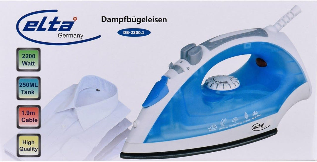 Elta Dampfbügeleisen DB-2300.1 (250 ml Wassertank, 2200 Watt, 1,9m Kabel, Sprayfunktion, inkl. Messb