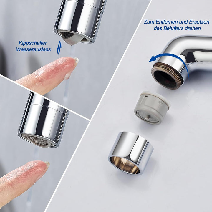 Waschtischarmatur, Wasserhahn Bad 360° Rotierbar Armatur für Waschbecken Badezimmer, Einhebelmischer