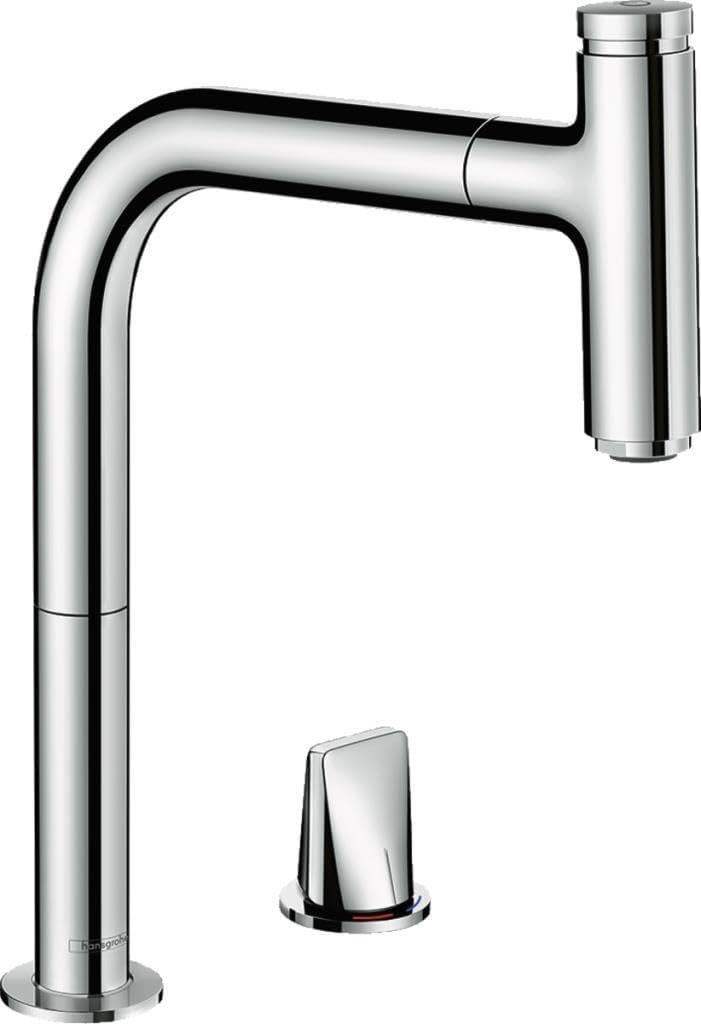 hansgrohe 2-Loch Einhebel-Küchenarmatur, Komfort-Höhe 200 mm, mit Ausziehauslauf und Schlauchbox, Ch