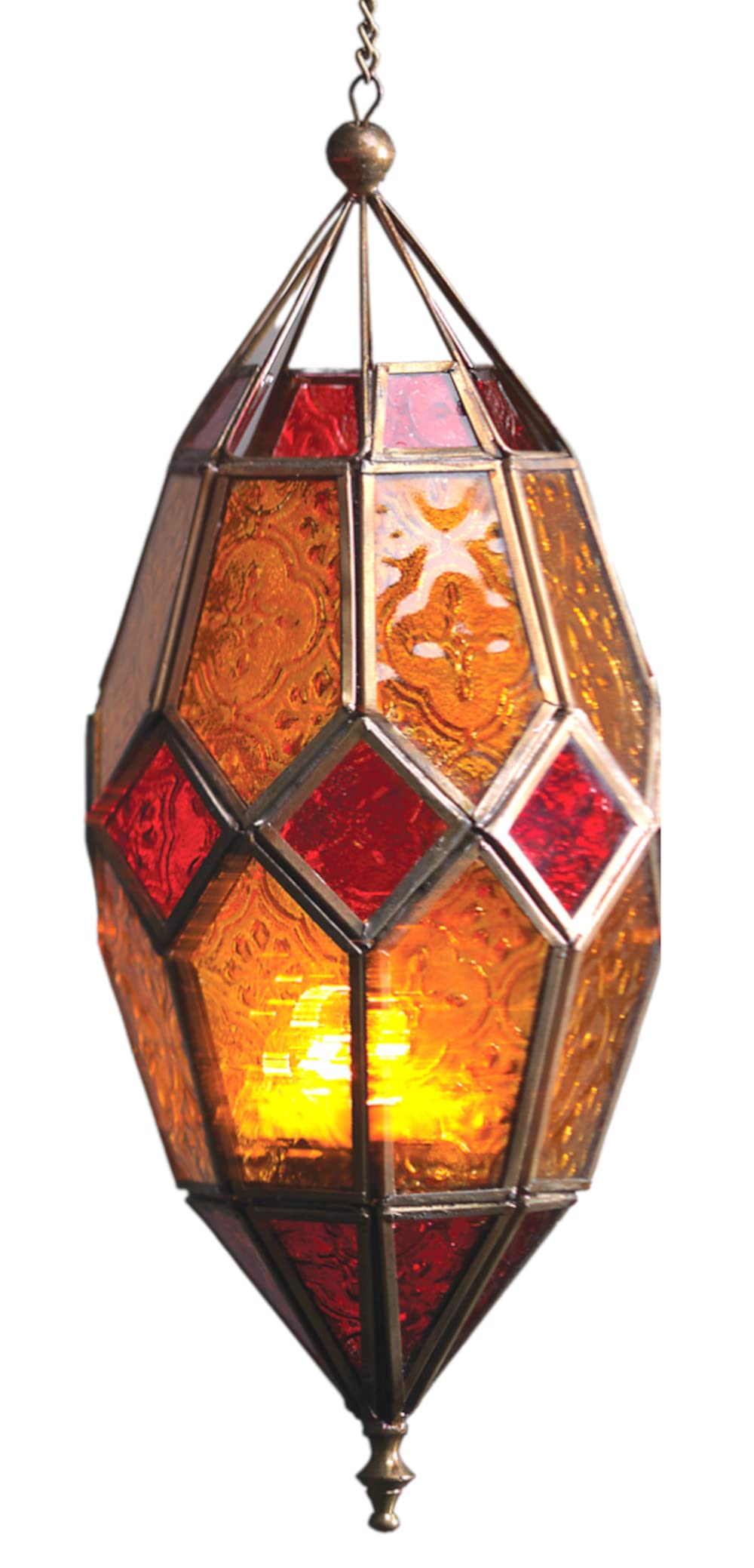 Teelicht-Laterne aus Glas, marokkanischer Stil, gross, Rot / Gelb Rot Large, Rot Large