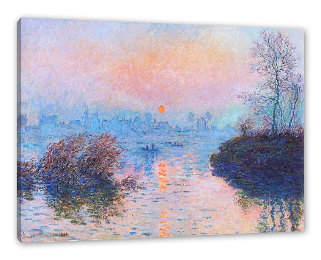 Claude Monet - Sonnenuntergang auf der Seine im Winter als Leinwandbild / Grösse: 100x70 cm / Wandbi