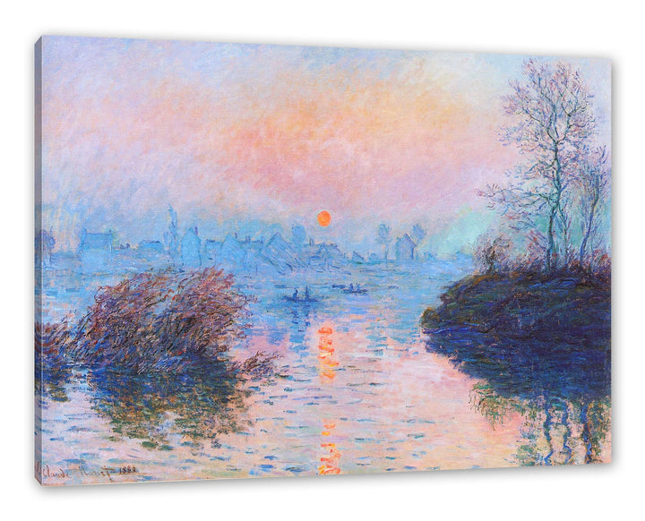 Claude Monet - Sonnenuntergang auf der Seine im Winter als Leinwandbild / Grösse: 100x70 cm / Wandbi