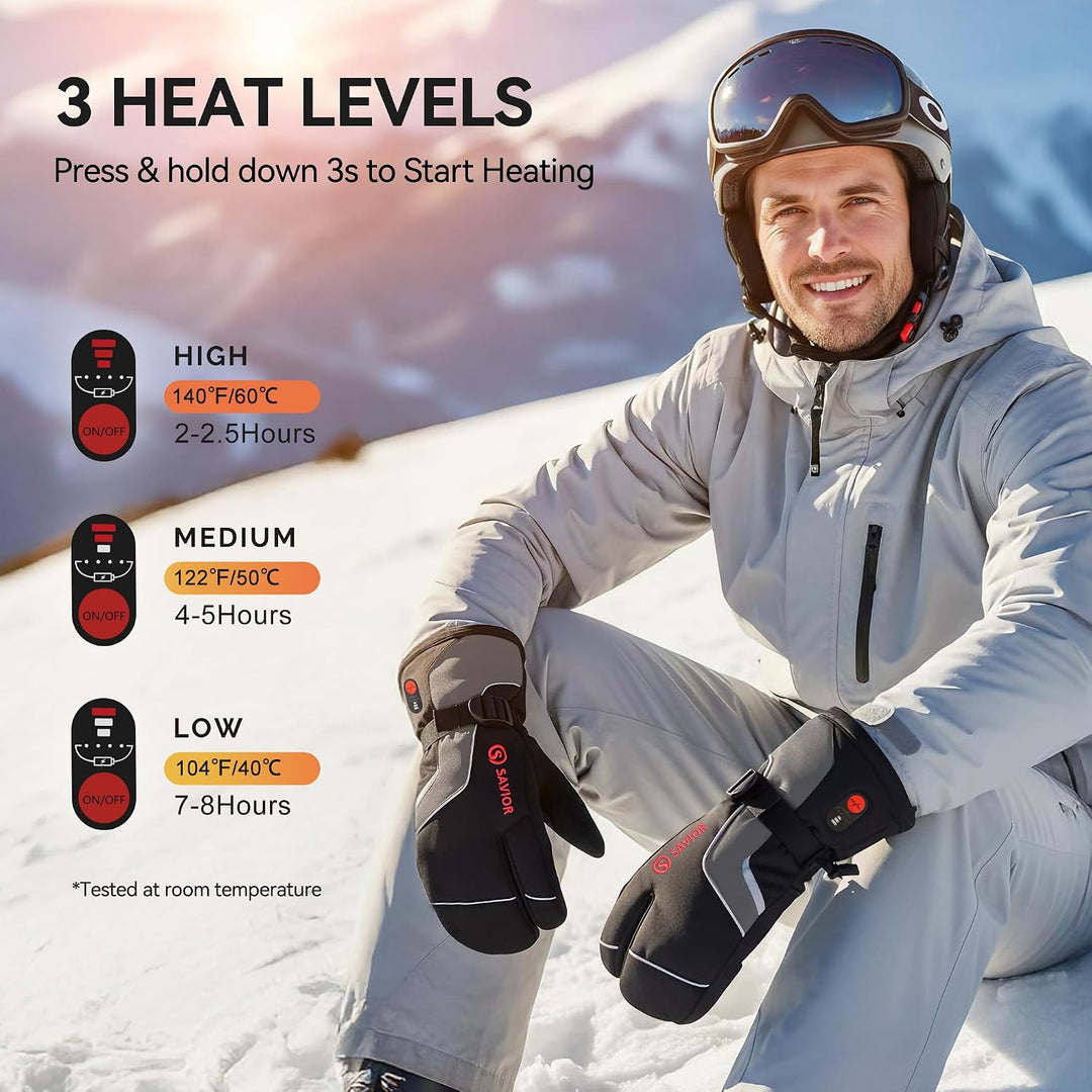 SAVIOR HEAT Beheizte Handschuhe Fäustlinge Männer Frauen, Elektrisch wiederaufladbare Batterie Ski S