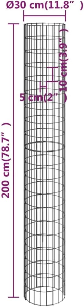 WIFESE 30x200 cm 4 Stück Gabionen Hochbeet Rund Gabionenkorb Gabionenwand Gabionen Zaun Steinkorb Ga