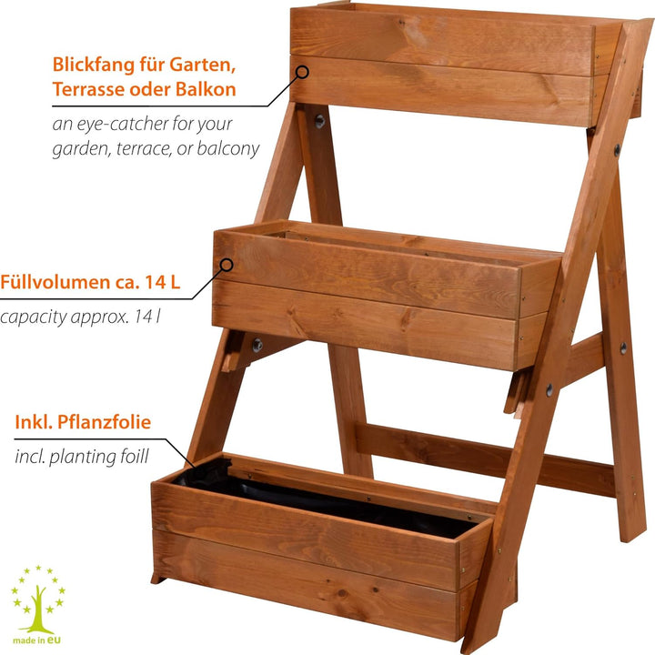 dobar® Dreistufige Pflanztreppe Outdoor aus Massiv-Holz für Balkon und Garten - Blumenbeet mit 3 Pfl