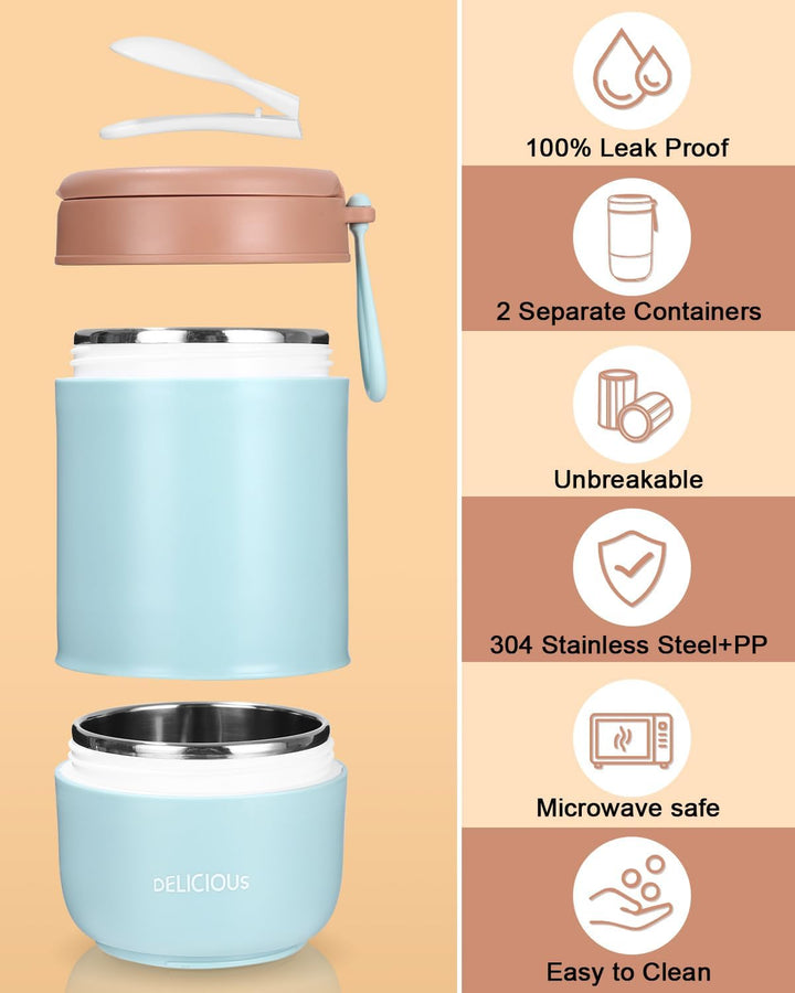Müslibecher to-Go, Edelstahl Porridge Becher 720ml Auslaufsicher joghurtbecher to go mit löffel und