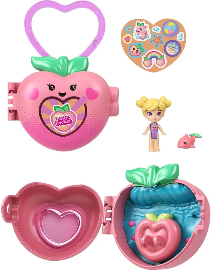 Mattel Polly Pocket Fruit Friend Reveal Surprise Erdbeere Mini-Spielzeug-Spielset für Kinder
