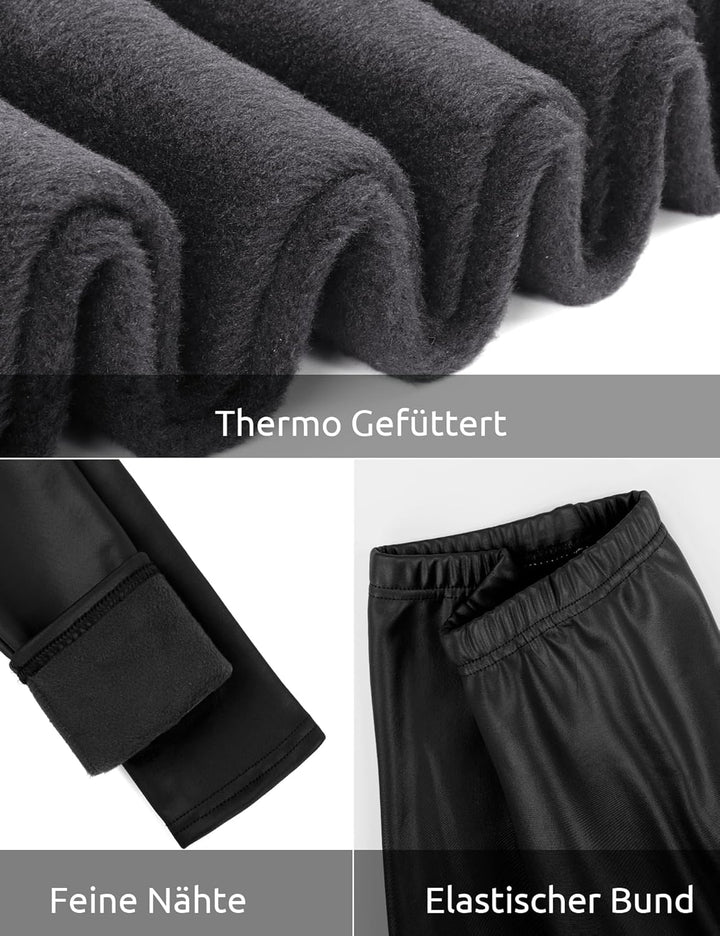 KEREDA Mädchen Leggings Thermo Gefüttert Thermoleggings Winter Warme Kunstleder 1/2er-Pack 116-122 S