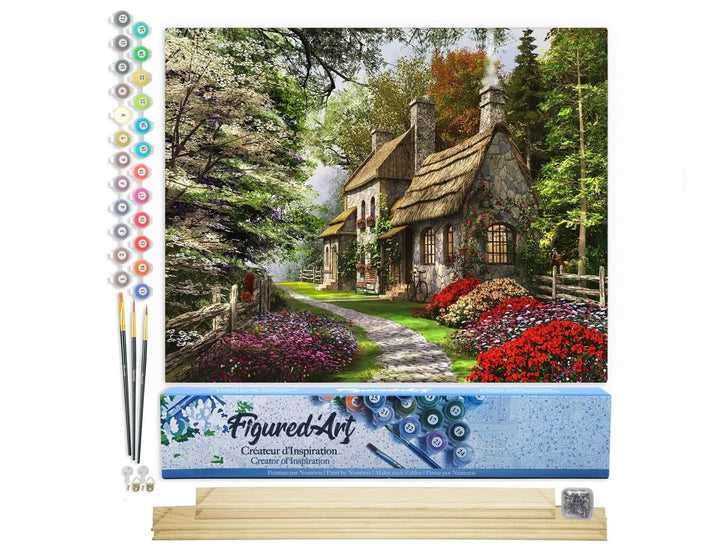 Figured'Art Malen Nach Zahlen Erwachsene Mit Rahmen Hütte auf dem Land - Paint by Numbers Basteln DI