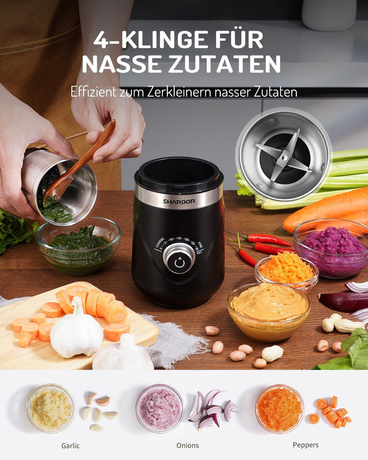 SHARDOR KaffeemüHle Mit 2 Edelstahltassen GewüRzmüHle, Automatischer Timer, GeräUscharmes Mahlen, Ka