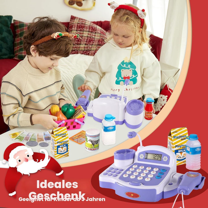 BUYGER Gross Elektronische Kasse Kaufladen Kinder, mit Scanner Waage Mikrofon, Spielkasse mit Litcht