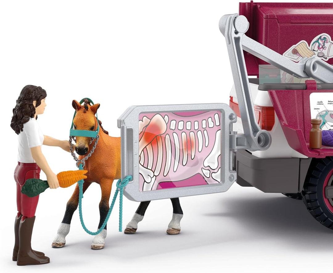 schleich HORSE CLUB | Mobile Tierärztin mit Anhänger 42704 | Set aus Pick-up & Anhänger, 1 Pferd, be