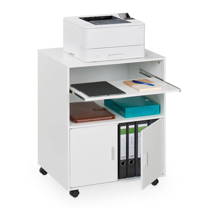 Relaxdays Rollcontainer mit 2 Fächern & Tastaturauszug, Druckertisch mit Rollen, HBT: 74 x 60 x 48 c