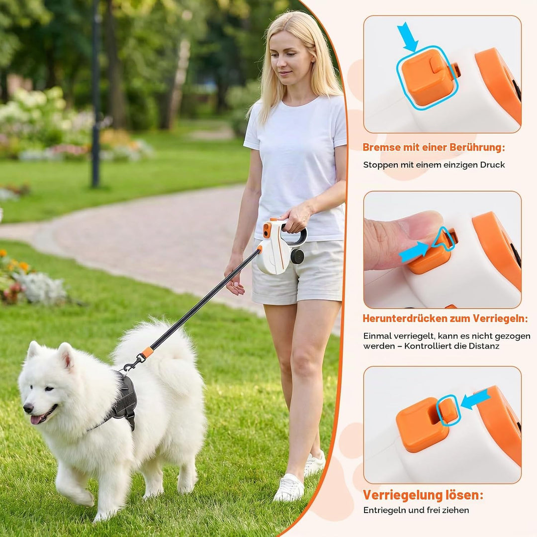 Ausziehbare Hundeleine, Flexi Leine 5m, Rollleine für Hunde, Hundeleine Flexi, Dog Leash, Rollleine