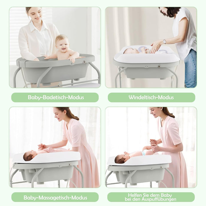 COSTWAY 4 in 1 Wickeltisch klappbar mit Badewanne, tragbare Wickelkommode mit Wickelauflage, mobile