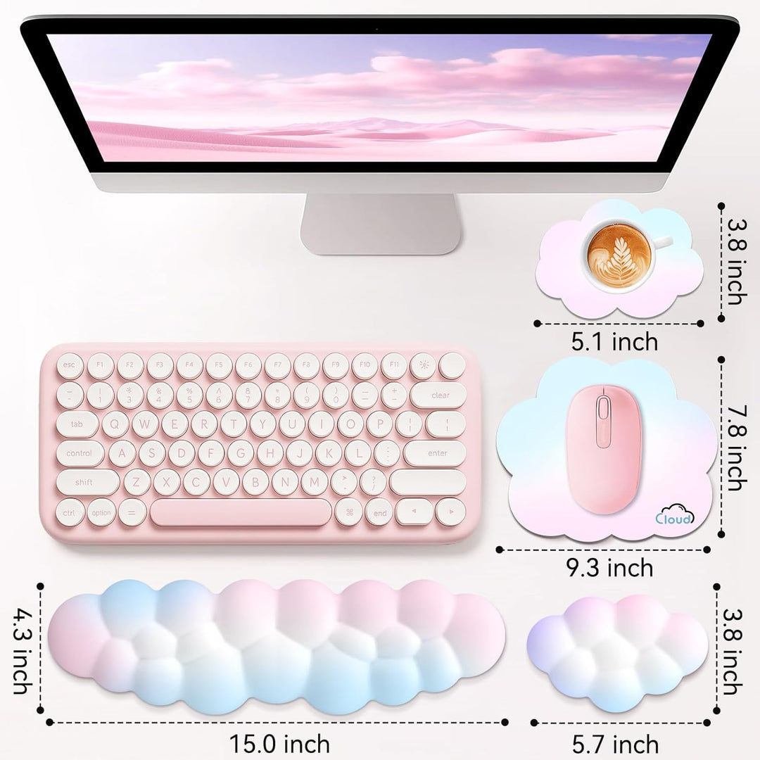 Memory‑Schaum Cloud Handballenauflage Tastatur‑Set, 4‑in‑1: Ergonomische Tastatur Handballenstütze &