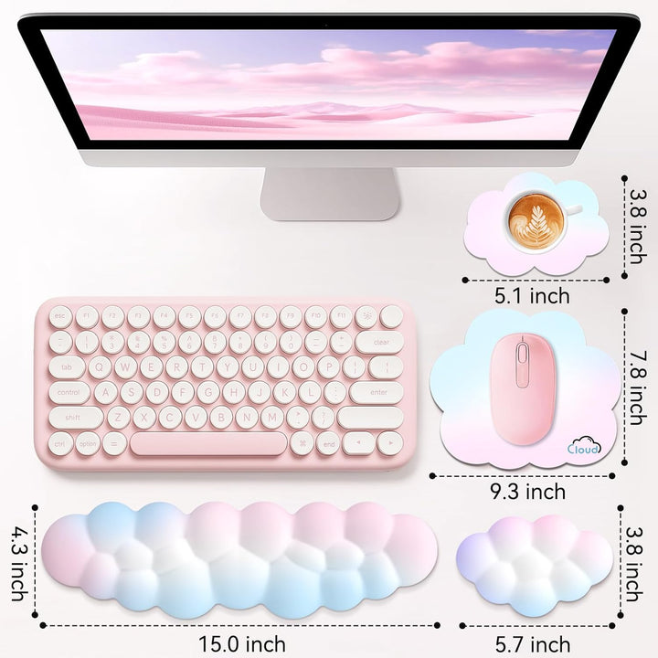 Memory‑Schaum Cloud Handballenauflage Tastatur‑Set, 4‑in‑1: Ergonomische Tastatur Handballenstütze &