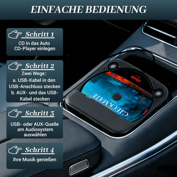CD Player für Auto mit USB/AUX-Anschluss - Externer Universal Auto CD Player für PKW LKW, Extra USB-