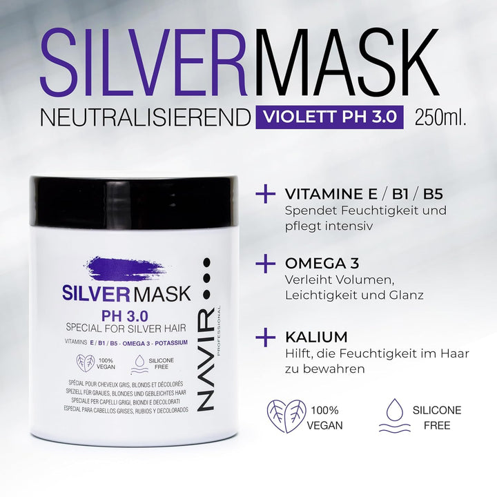 NAVIR Professionell | Silver Haarmaske 750ml – Anti-Gelbstich Behandlung für blondes, graues und geb