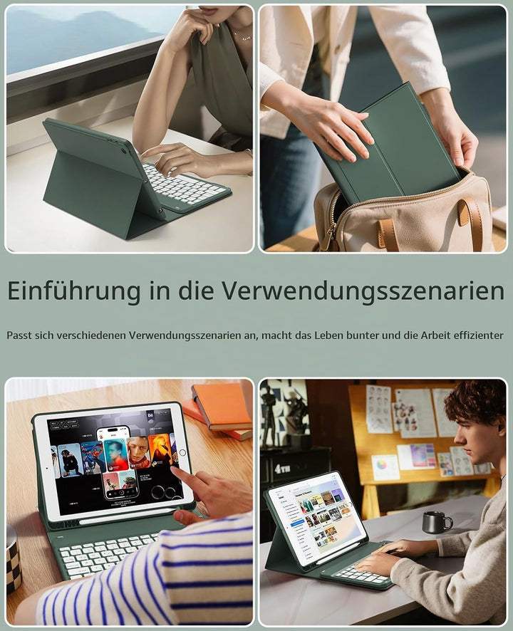 JKSML Hülle mit Tastatur für iPad 9./ 8./ 7. Generation (2021/2020/ 2019) | Soft TPU Rückseite Schut