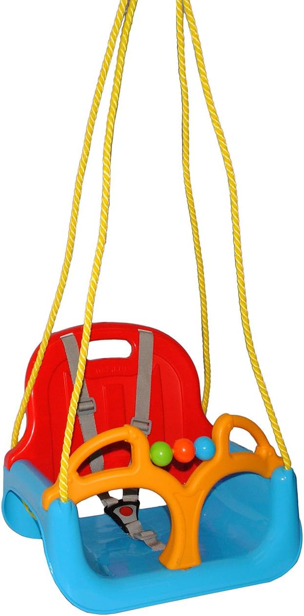 alles-meine.de GmbH mitwachsende - Gitterschaukel/Babyschaukel mit Gurt - ROT/GELB/BLAU - Leichter E