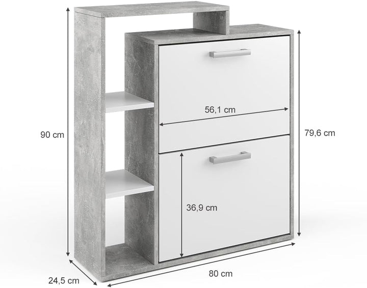 Vicco Schuhkipper Orlando, Schuhregal, Beton, 24.5 x 90 cm Weiss/Beton 2 Fächern, Weiß/Beton 2
